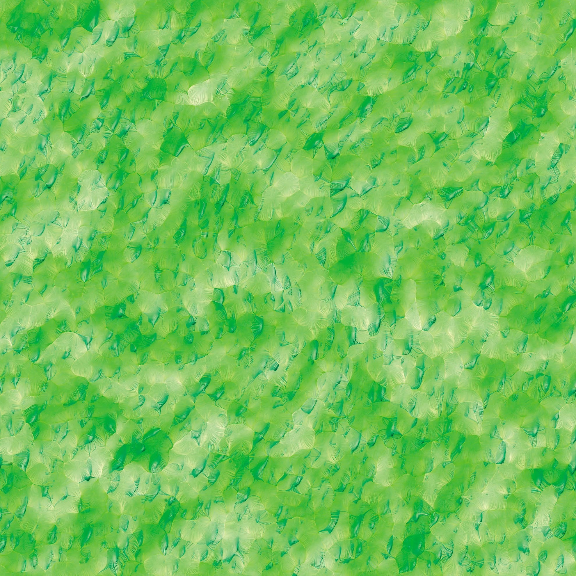 A vibrant abstract image features a swirling pattern of bright green shades interwoven with hints of lighter and darker greens. The texture resembles a dense collection of leaves or a lively, textured fabric, creating a dynamic, organic appearance.