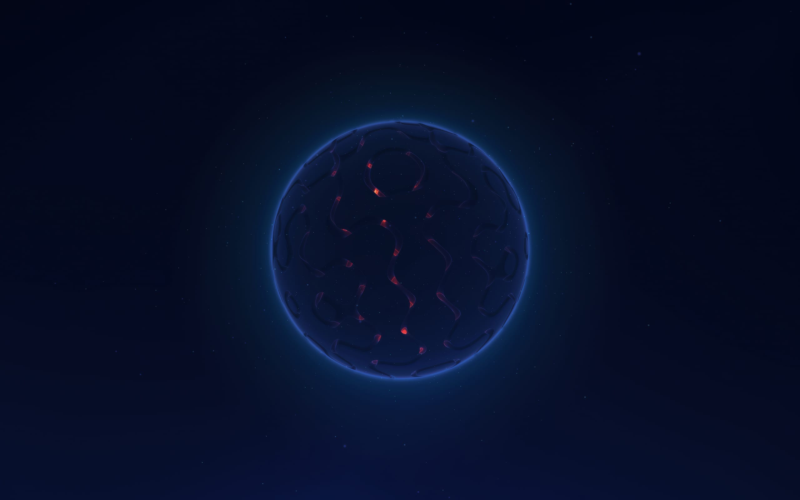 Deep inside the scene, a blue sphere captivates attention with its enchanting glow while being complemented by the mesmerizing red lights in the background. The combination of these elements creates an ambiance