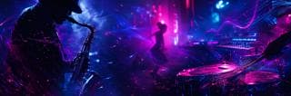 A saxophonist, drummer, and dancer deliver a surreal and fantastical stage performance.