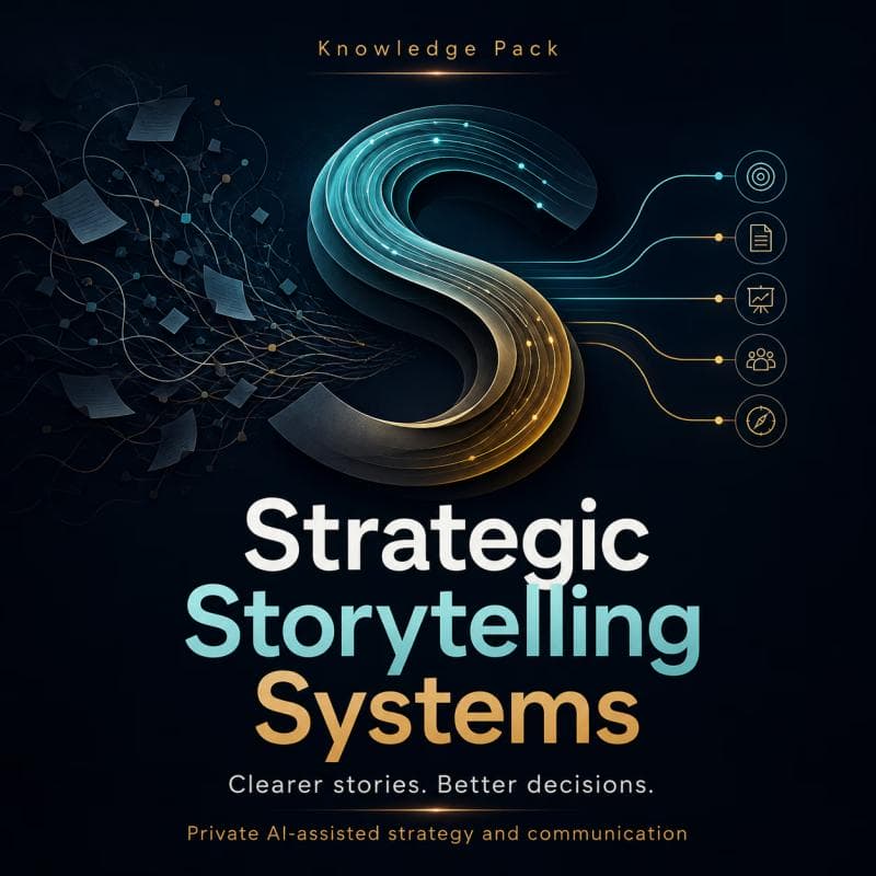 Cover artwork showing a structured storytelling system for strategy work.