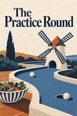 A miniature golf lane, windmill and two balls accompany The Practice Round.