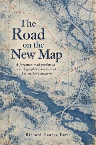 A blue archival map shows an older road traced in red beneath newer routes.