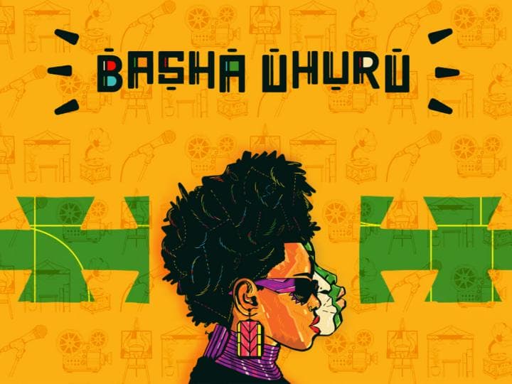 Basha Uhuru site artwork, showing a profile in sunglasses against an orange patterned background.